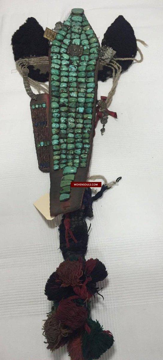 995 Old Heirloom Jewelry Ladakh Turquoise Perak Headdress-WOVENSOULS-Antique-Vintage-Textiles-Art-Decor
