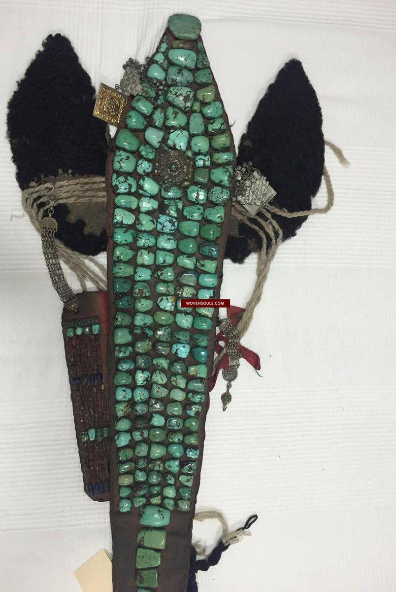 995 Old Heirloom Jewelry Ladakh Turquoise Perak Headdress-WOVENSOULS-Antique-Vintage-Textiles-Art-Decor