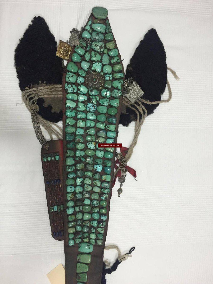 995 Old Heirloom Jewelry Ladakh Turquoise Perak Headdress-WOVENSOULS-Antique-Vintage-Textiles-Art-Decor