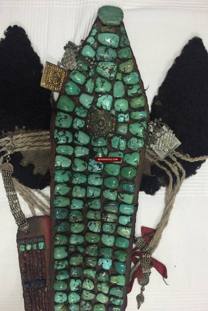 995 Old Heirloom Jewelry Ladakh Turquoise Perak Headdress-WOVENSOULS-Antique-Vintage-Textiles-Art-Decor