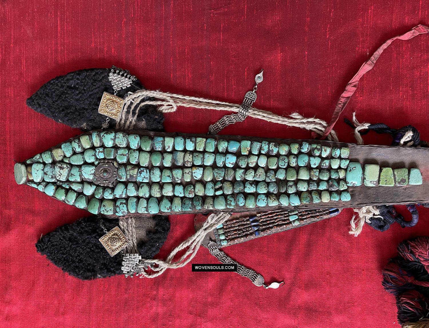 995 Old Heirloom Jewelry Ladakh Turquoise Perak Headdress-WOVENSOULS Antique Textiles & Art Gallery