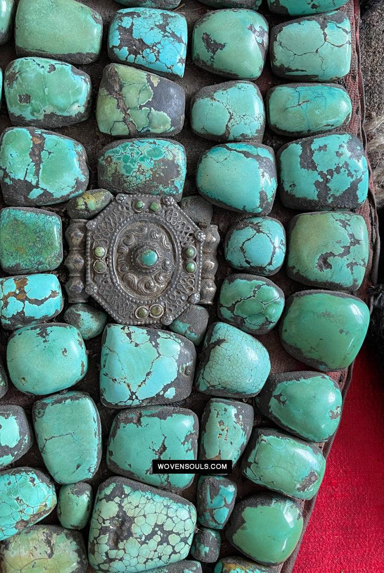 995 Old Heirloom Jewelry Ladakh Turquoise Perak Headdress-WOVENSOULS Antique Textiles & Art Gallery