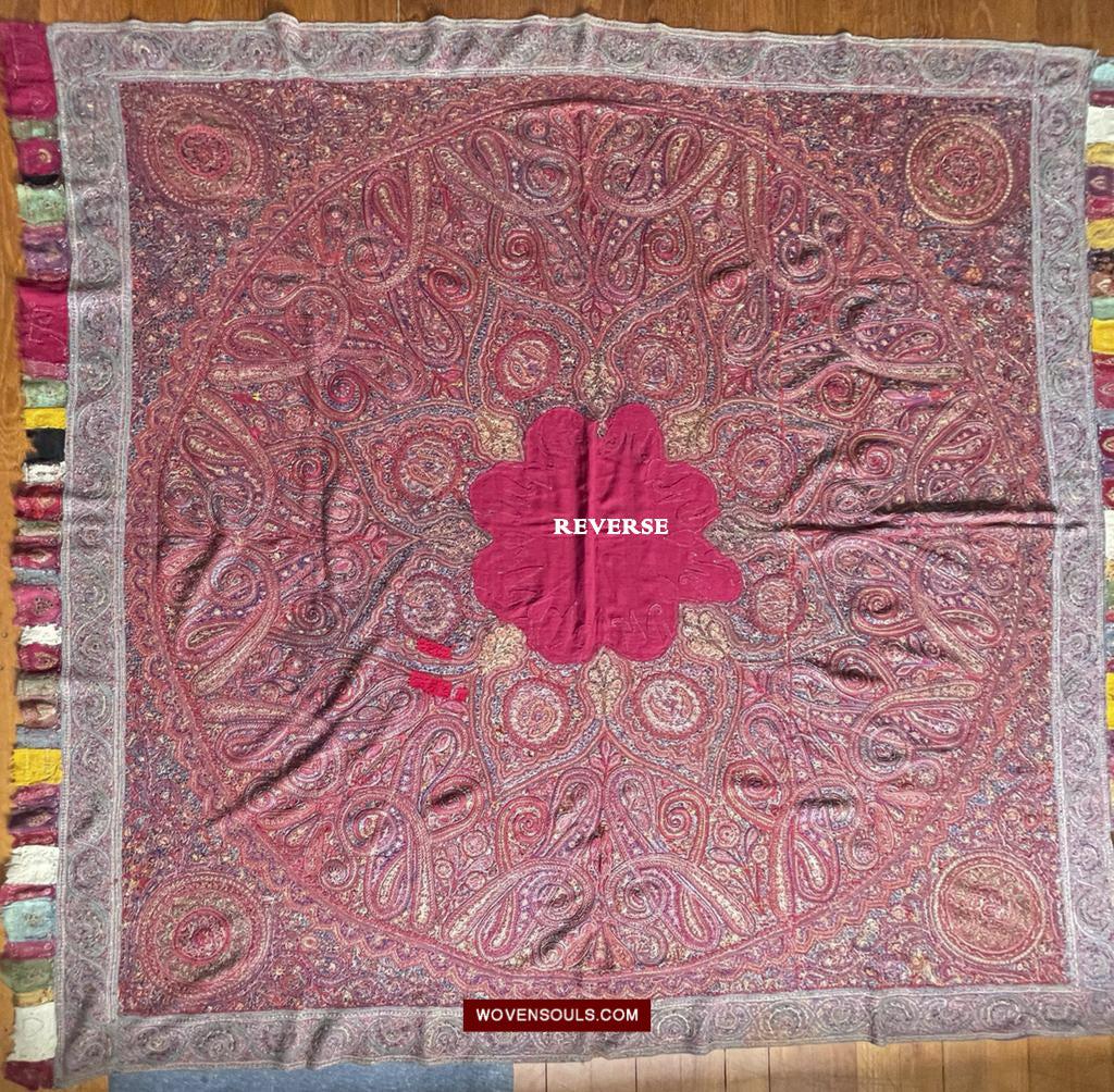 1608 Old Kashmir Silk Embroidered Amli Shawl Rumal-WOVENSOULS Antique Textiles & Art Gallery