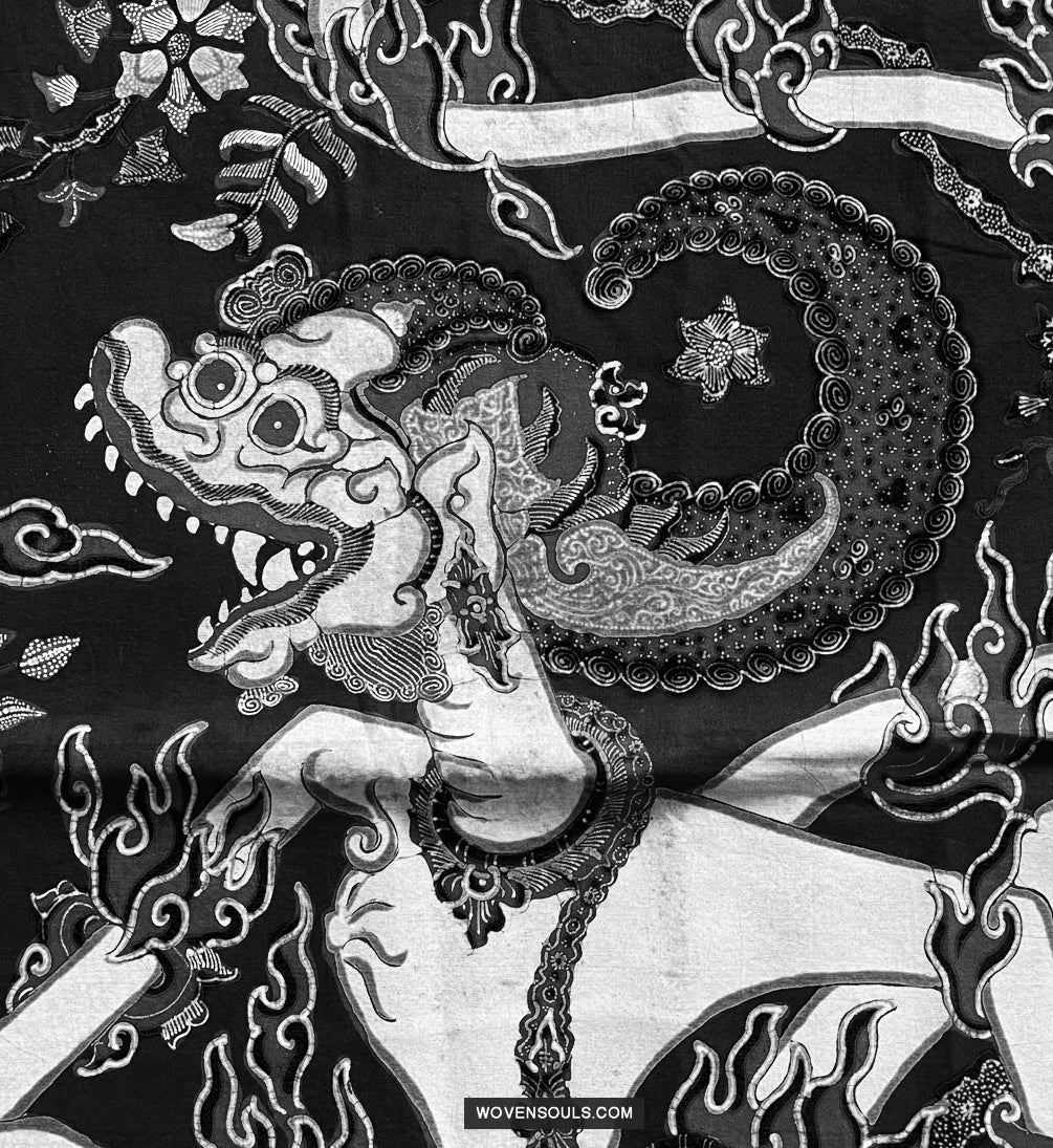 1748 Ramayan Scene in Batik - Hanuman - Cirebon Javanese Batik Tulis Artwork-WOVENSOULS Antique Textiles & Art Gallery