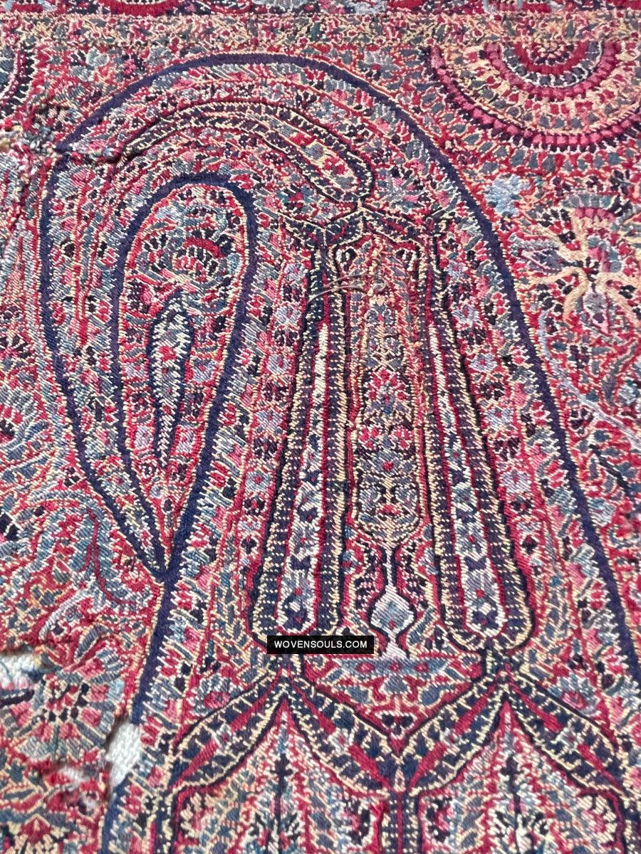 1393 Old Kashmir Sikh Period Pashmina Shawl Fragment-WOVENSOULS Antique Textiles & Art Gallery