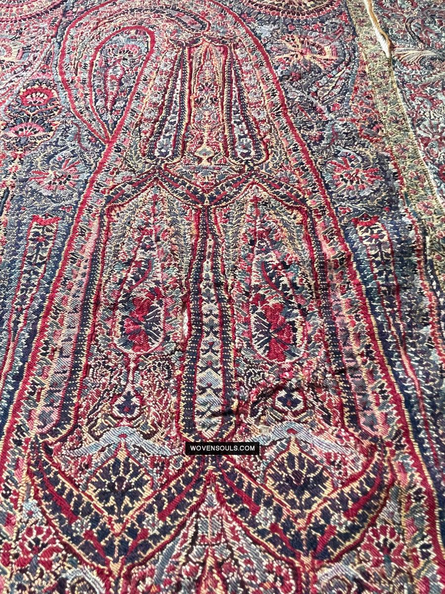 1393 Old Kashmir Sikh Period Pashmina Shawl Fragment-WOVENSOULS Antique Textiles & Art Gallery