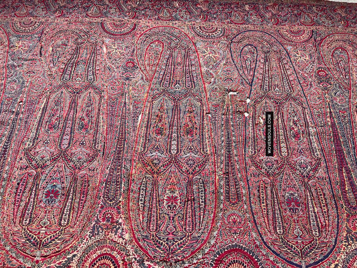 1393 Old Kashmir Sikh Period Pashmina Shawl Fragment-WOVENSOULS Antique Textiles & Art Gallery