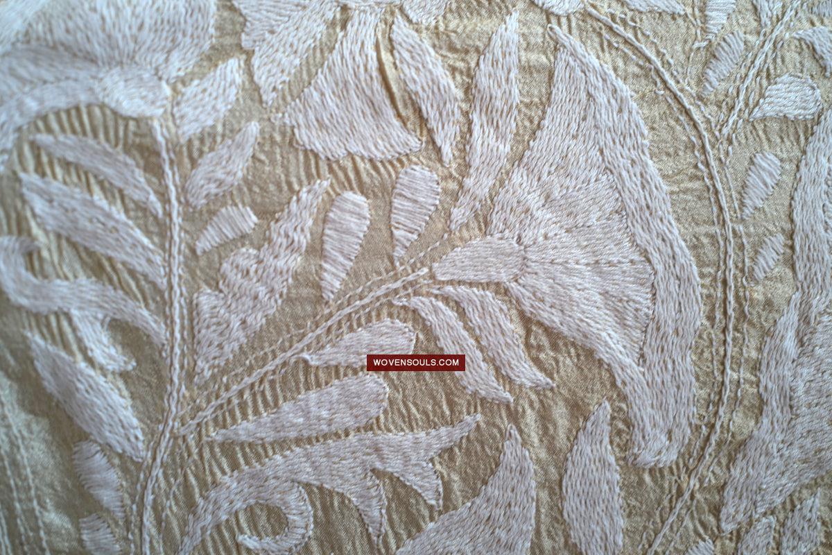 1727 SOLD Rare Revival Dhaka Kashida Kantha Silk Embroidery Shawl-WOVENSOULS Antique Textiles & Art Gallery