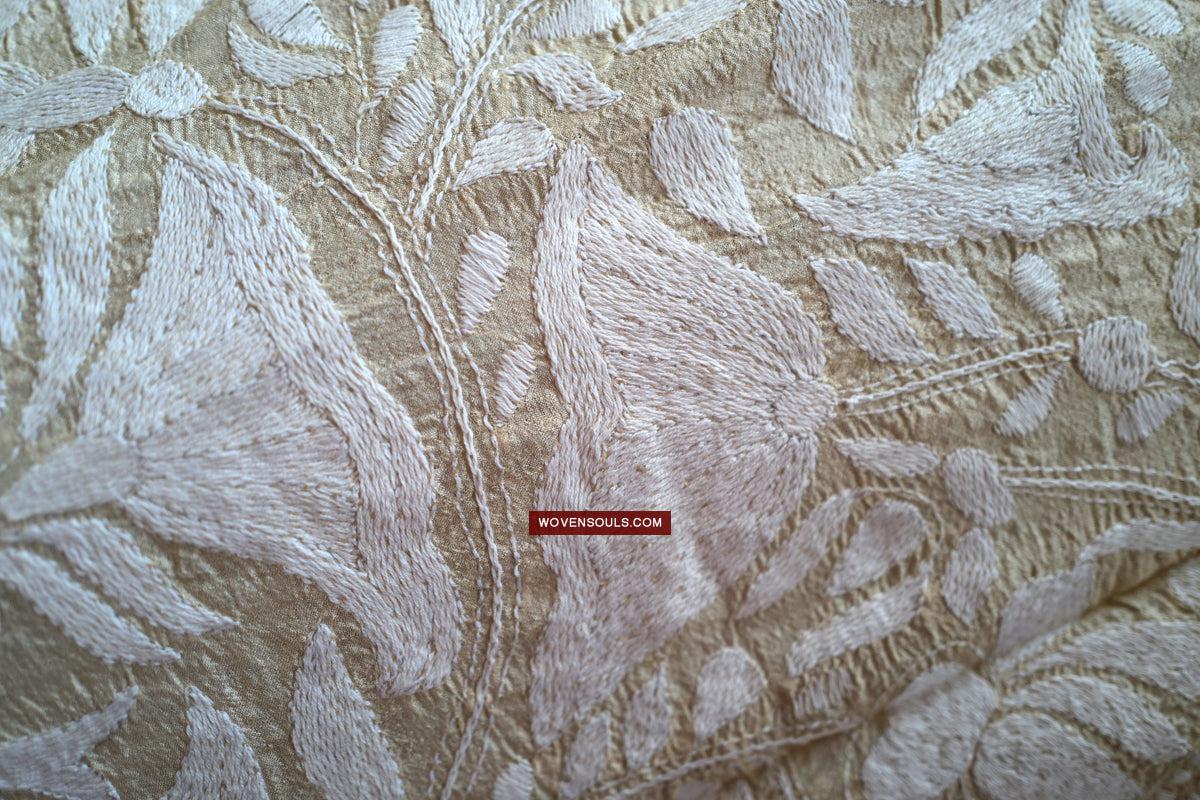 1727 SOLD Rare Revival Dhaka Kashida Kantha Silk Embroidery Shawl-WOVENSOULS Antique Textiles & Art Gallery