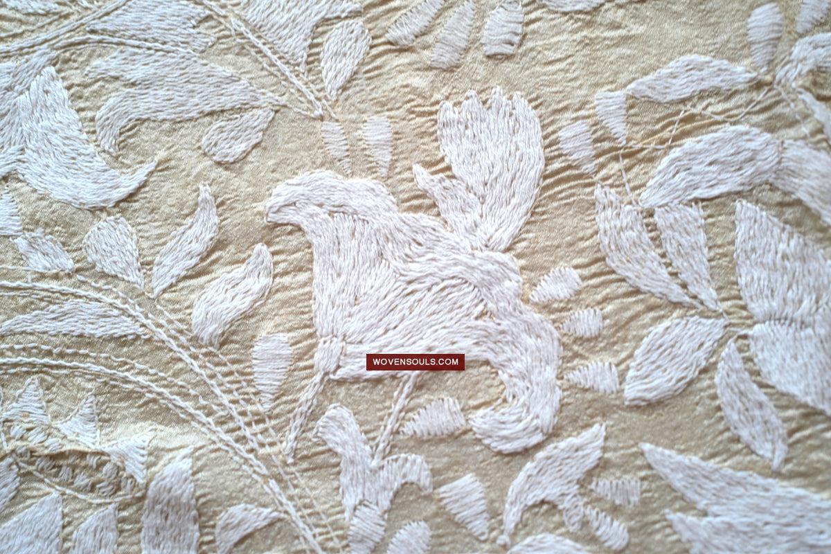 1727 SOLD Rare Revival Dhaka Kashida Kantha Silk Embroidery Shawl-WOVENSOULS Antique Textiles & Art Gallery