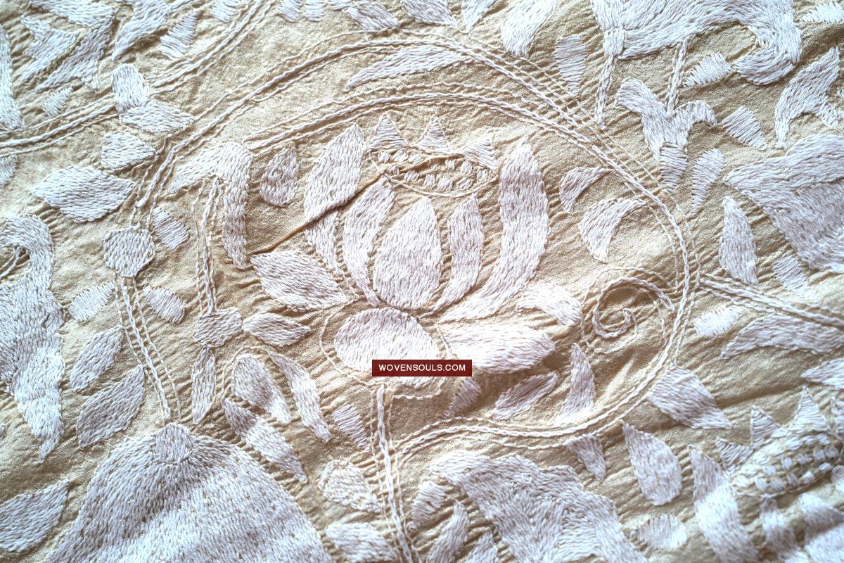 1727 SOLD Rare Revival Dhaka Kashida Kantha Silk Embroidery Shawl-WOVENSOULS Antique Textiles & Art Gallery