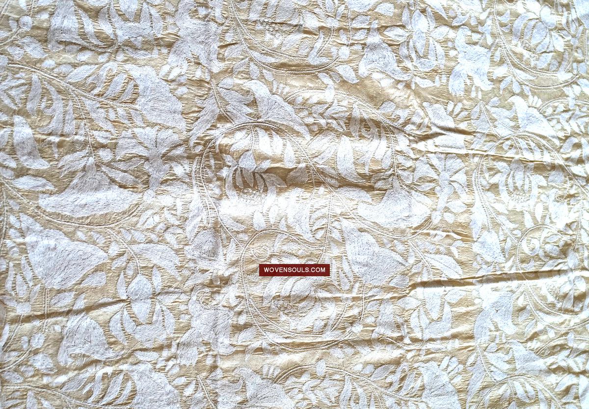 1727 SOLD Rare Revival Dhaka Kashida Kantha Silk Embroidery Shawl-WOVENSOULS Antique Textiles & Art Gallery