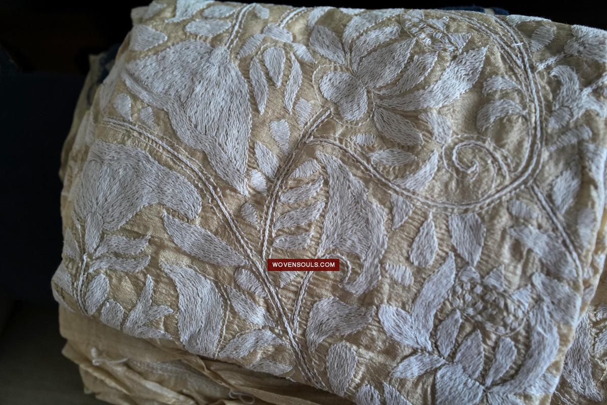 1727 SOLD Rare Revival Dhaka Kashida Kantha Silk Embroidery Shawl-WOVENSOULS Antique Textiles & Art Gallery