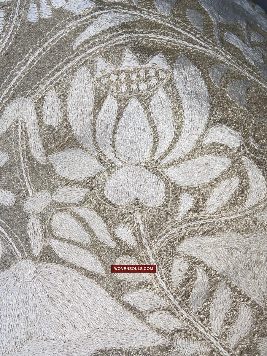 1727 SOLD Rare Revival Dhaka Kashida Kantha Silk Embroidery Shawl-WOVENSOULS Antique Textiles & Art Gallery