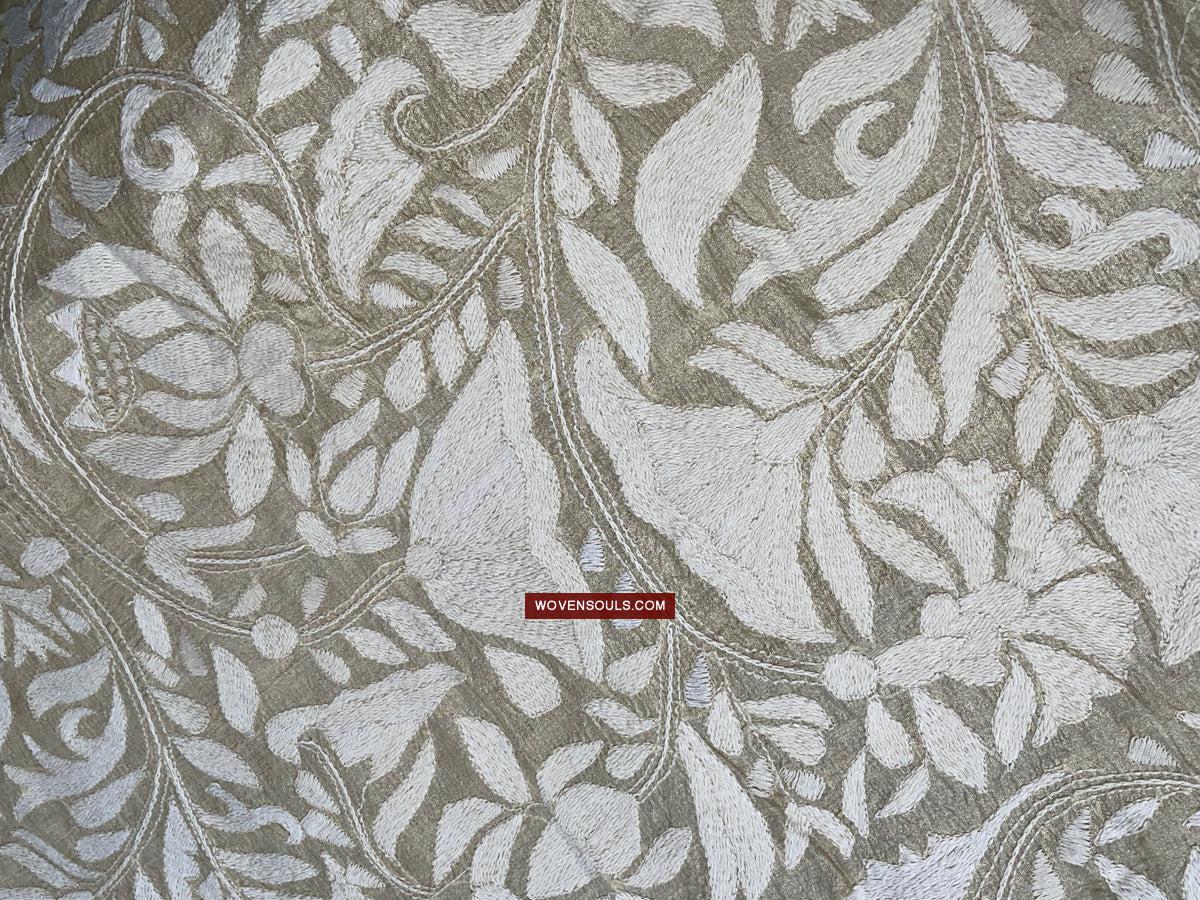 1727 SOLD Rare Revival Dhaka Kashida Kantha Silk Embroidery Shawl-WOVENSOULS Antique Textiles & Art Gallery