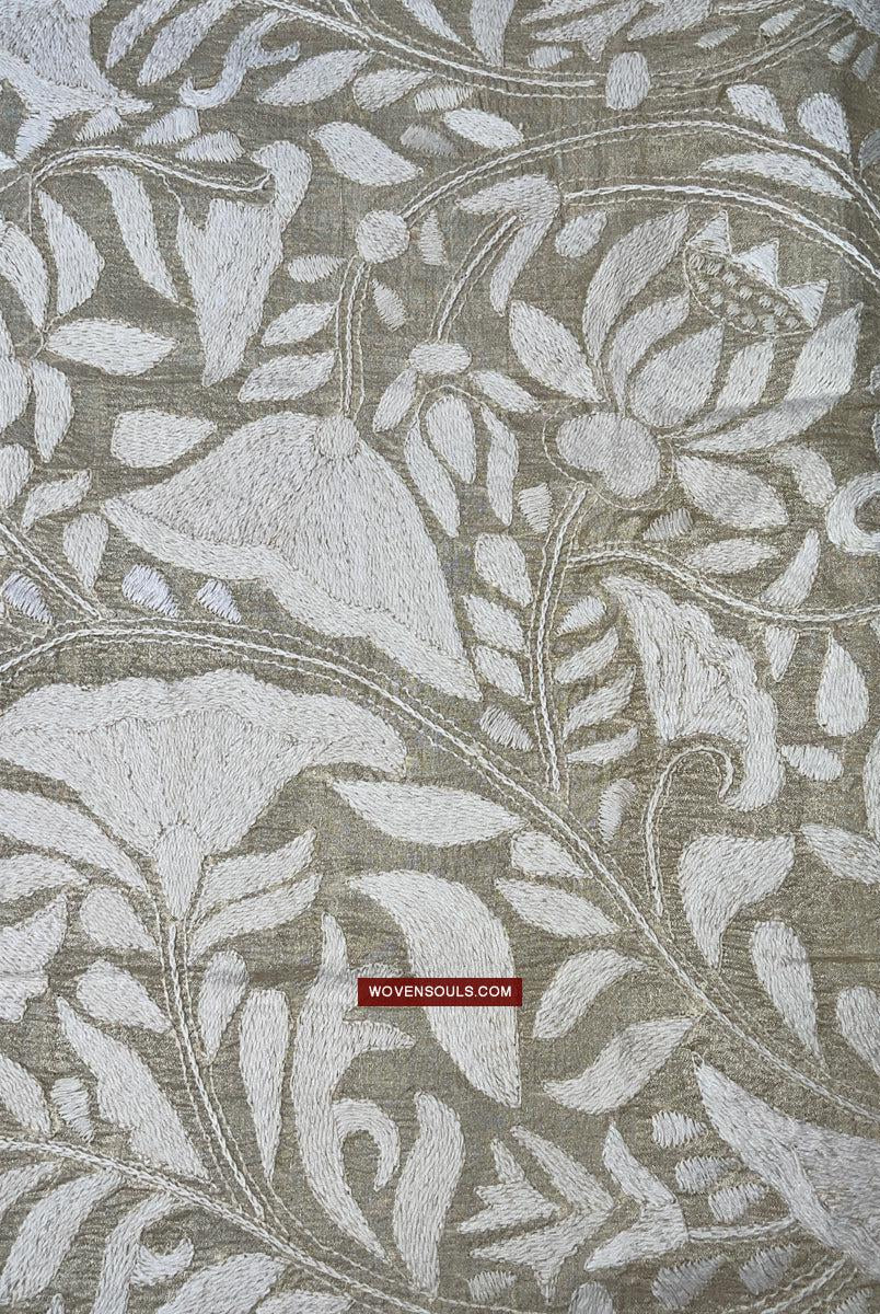 1727 SOLD Rare Revival Dhaka Kashida Kantha Silk Embroidery Shawl-WOVENSOULS Antique Textiles & Art Gallery