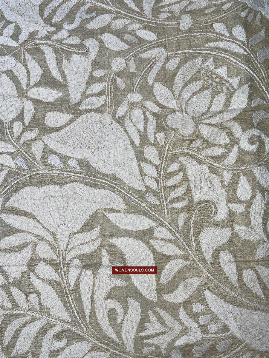 1727 SOLD Rare Revival Dhaka Kashida Kantha Silk Embroidery Shawl-WOVENSOULS Antique Textiles & Art Gallery