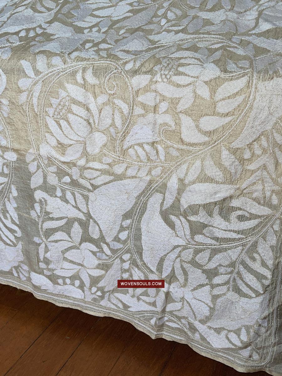 1727 SOLD Rare Revival Dhaka Kashida Kantha Silk Embroidery Shawl-WOVENSOULS Antique Textiles & Art Gallery