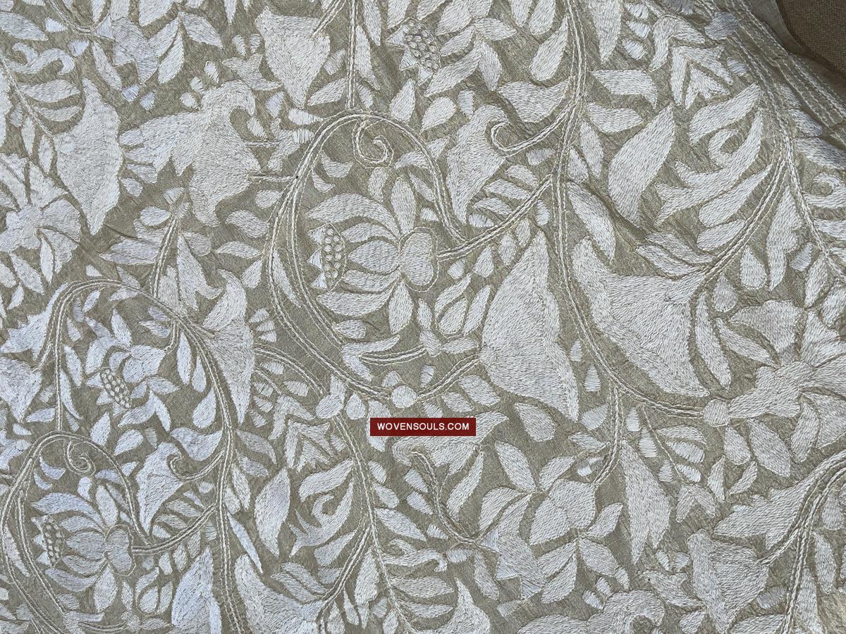1727 SOLD Rare Revival Dhaka Kashida Kantha Silk Embroidery Shawl-WOVENSOULS Antique Textiles & Art Gallery