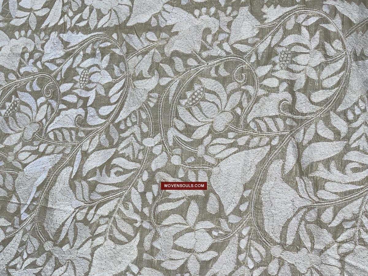1727 SOLD Rare Revival Dhaka Kashida Kantha Silk Embroidery Shawl-WOVENSOULS Antique Textiles & Art Gallery