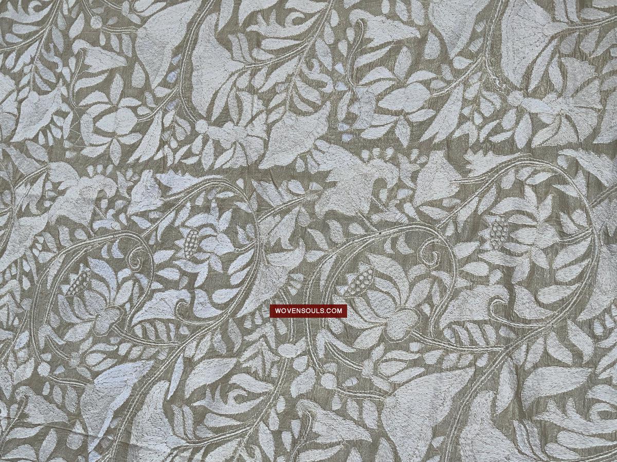 1727 SOLD Rare Revival Dhaka Kashida Kantha Silk Embroidery Shawl-WOVENSOULS Antique Textiles & Art Gallery