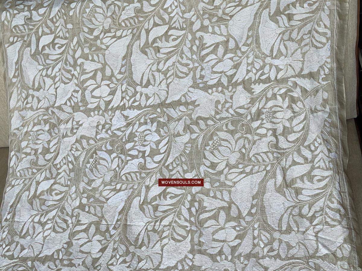 1727 SOLD Rare Revival Dhaka Kashida Kantha Silk Embroidery Shawl-WOVENSOULS Antique Textiles & Art Gallery