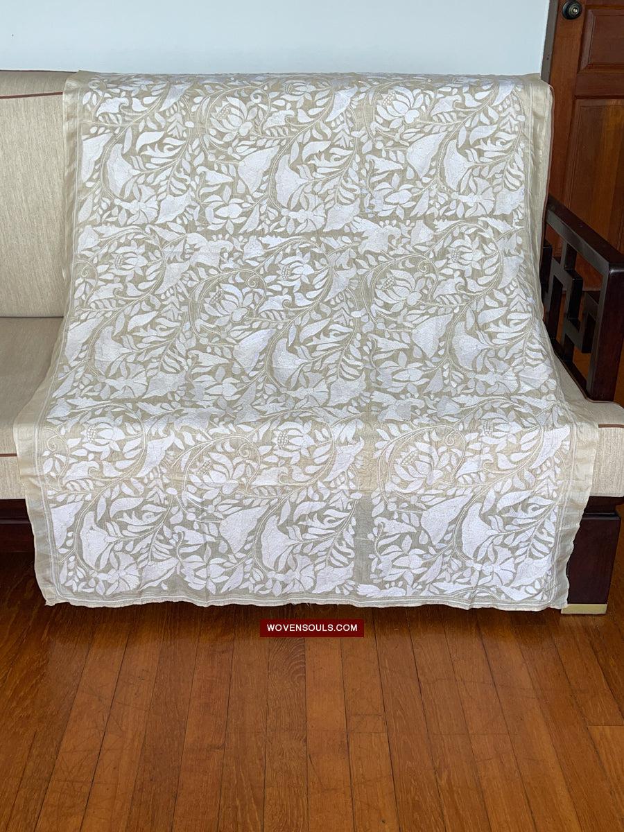 1727 SOLD Rare Revival Dhaka Kashida Kantha Silk Embroidery Shawl-WOVENSOULS Antique Textiles & Art Gallery