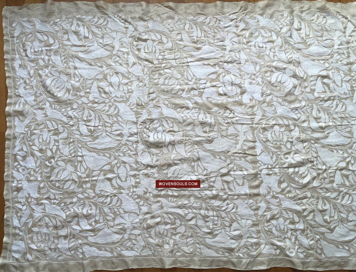 1727 SOLD Rare Revival Dhaka Kashida Kantha Silk Embroidery Shawl-WOVENSOULS Antique Textiles & Art Gallery