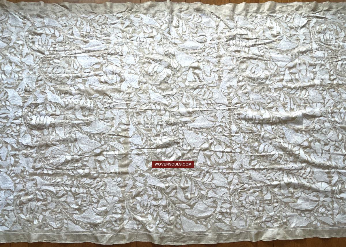 1727 SOLD Rare Revival Dhaka Kashida Kantha Silk Embroidery Shawl-WOVENSOULS Antique Textiles & Art Gallery