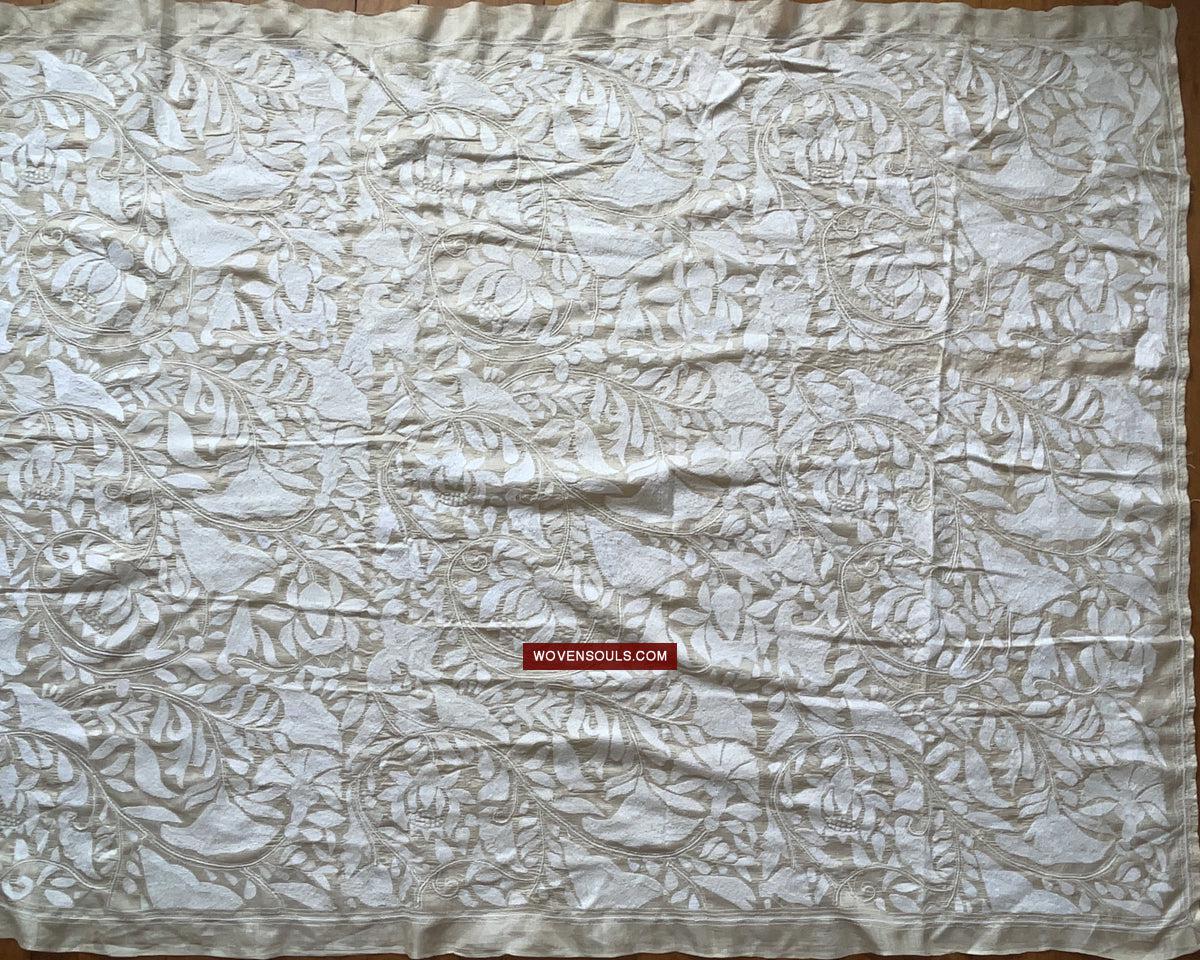 1727 SOLD Rare Revival Dhaka Kashida Kantha Silk Embroidery Shawl-WOVENSOULS Antique Textiles & Art Gallery