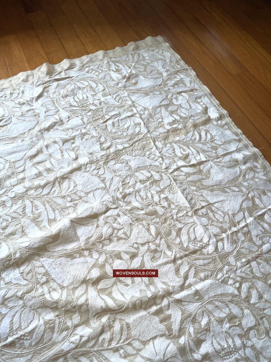 1727 SOLD Rare Revival Dhaka Kashida Kantha Silk Embroidery Shawl-WOVENSOULS Antique Textiles & Art Gallery