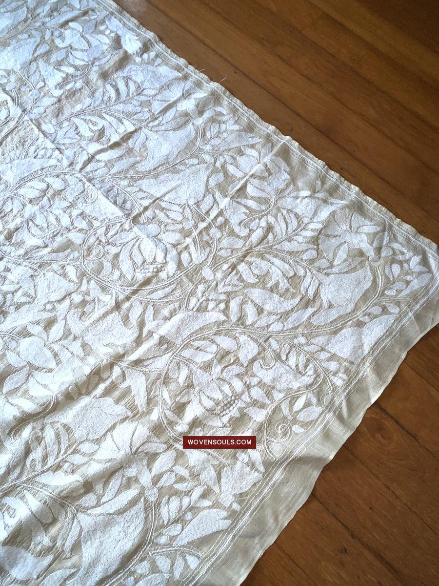 1727 SOLD Rare Revival Dhaka Kashida Kantha Silk Embroidery Shawl-WOVENSOULS Antique Textiles & Art Gallery