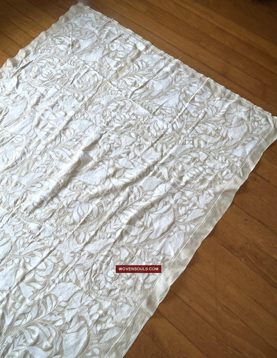 1727 SOLD Rare Revival Dhaka Kashida Kantha Silk Embroidery Shawl-WOVENSOULS Antique Textiles & Art Gallery