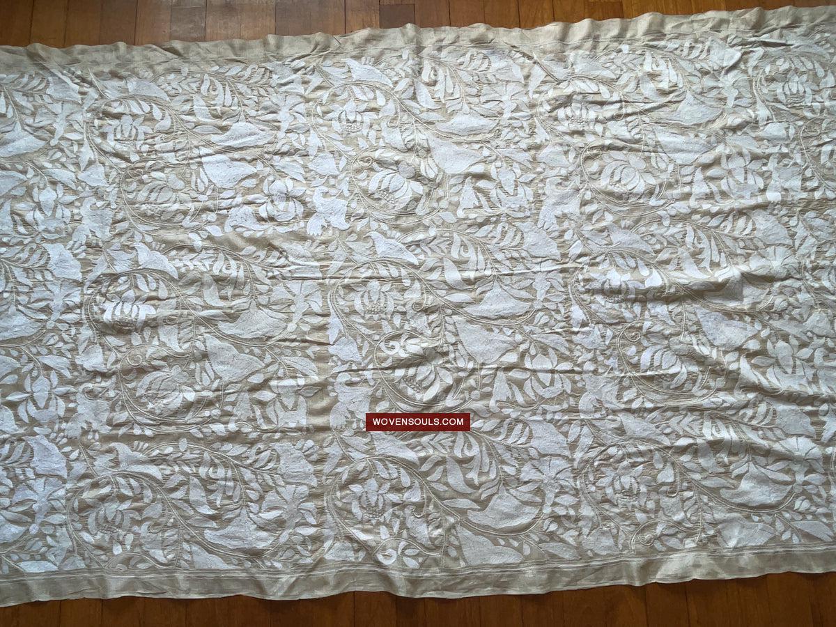 1727 SOLD Rare Revival Dhaka Kashida Kantha Silk Embroidery Shawl-WOVENSOULS Antique Textiles & Art Gallery