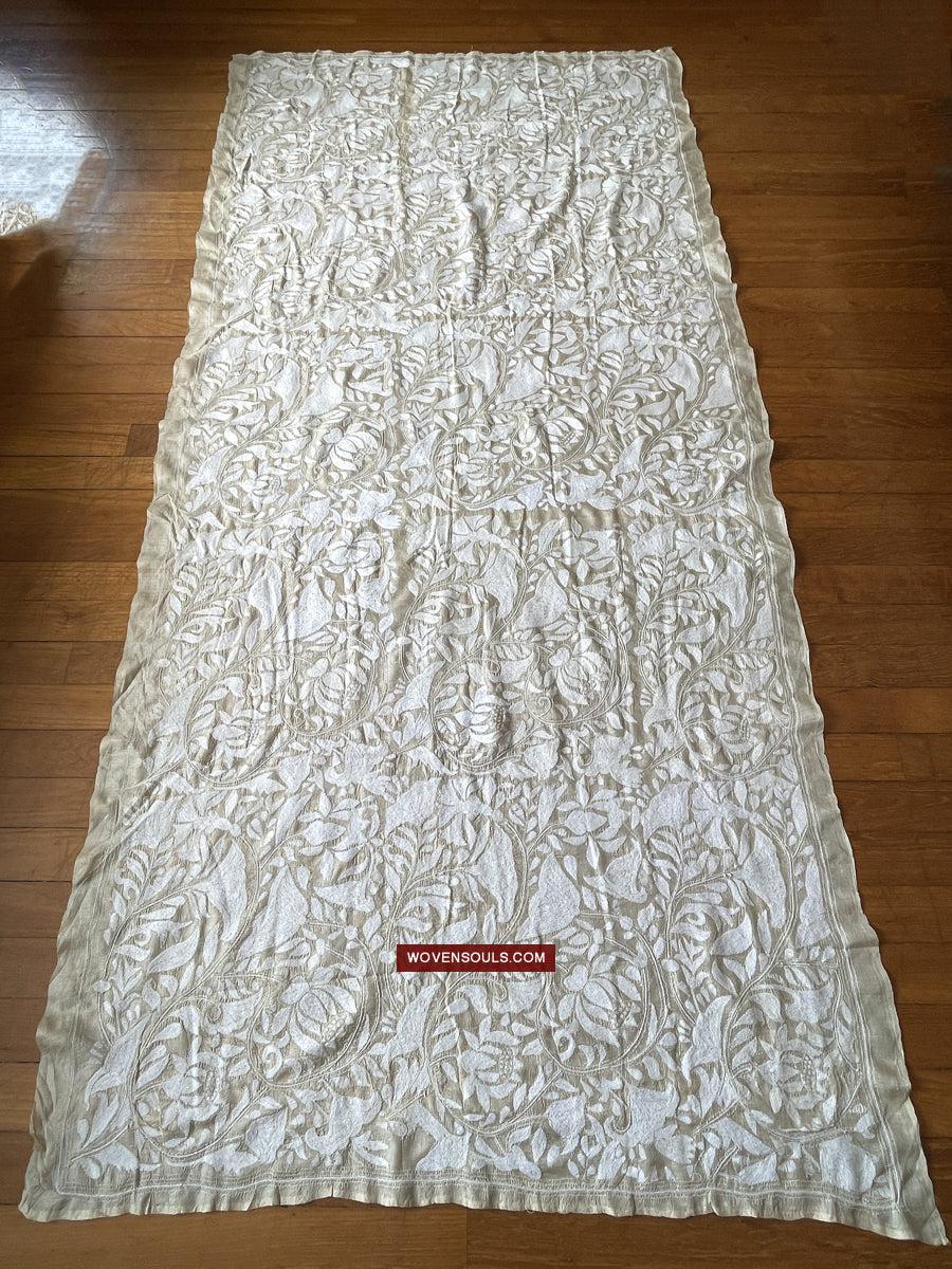 1727 SOLD Rare Revival Dhaka Kashida Kantha Silk Embroidery Shawl-WOVENSOULS Antique Textiles & Art Gallery