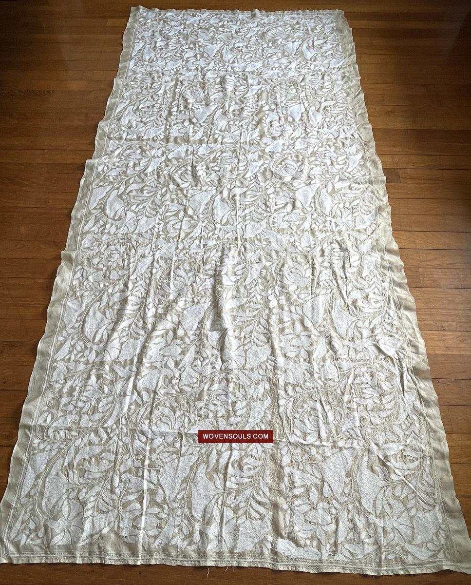 1727 SOLD Rare Revival Dhaka Kashida Kantha Silk Embroidery Shawl-WOVENSOULS Antique Textiles & Art Gallery