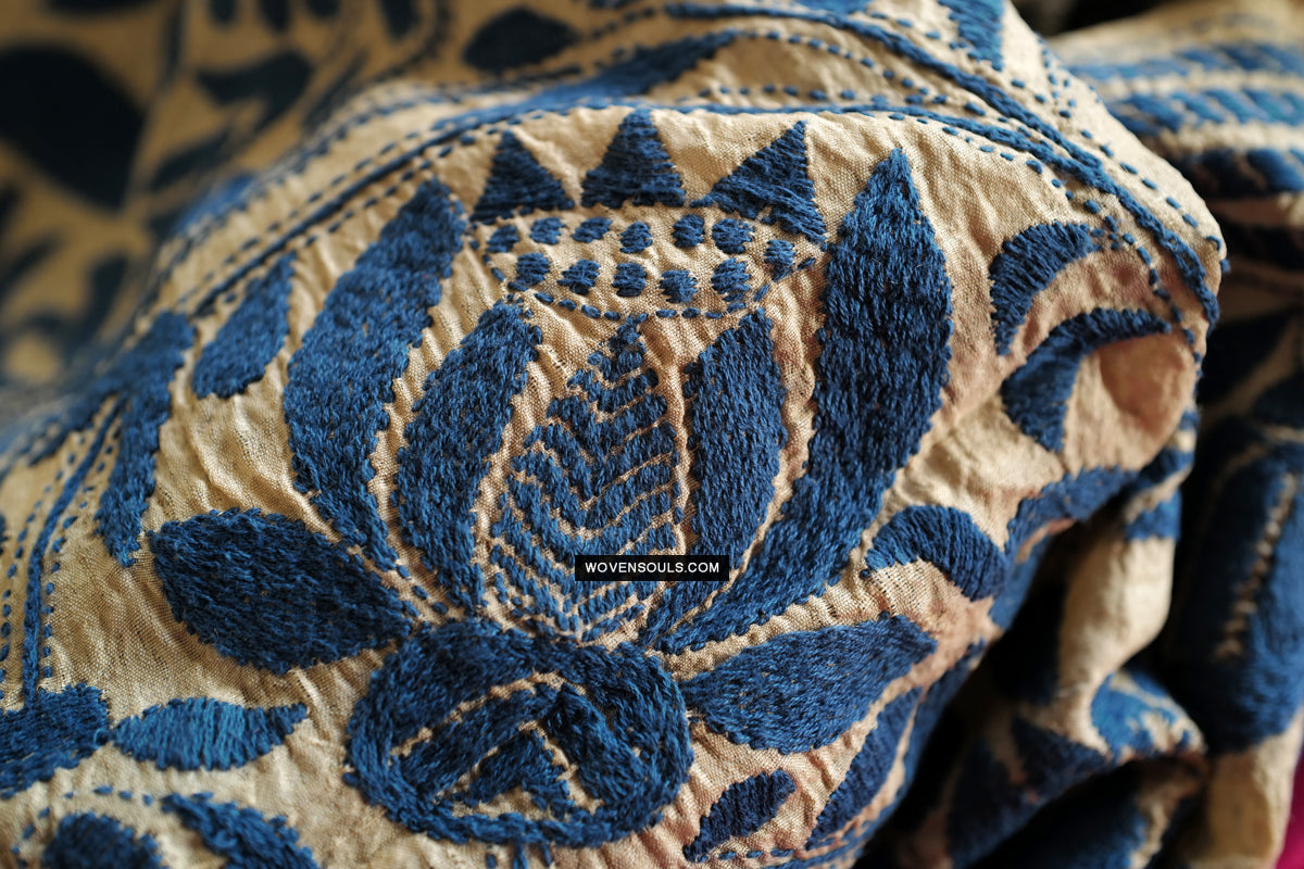 1728 Rare Revival Dhaka Kashida Kantha Silk Embroidery Shawl-WOVENSOULS Antique Textiles & Art Gallery