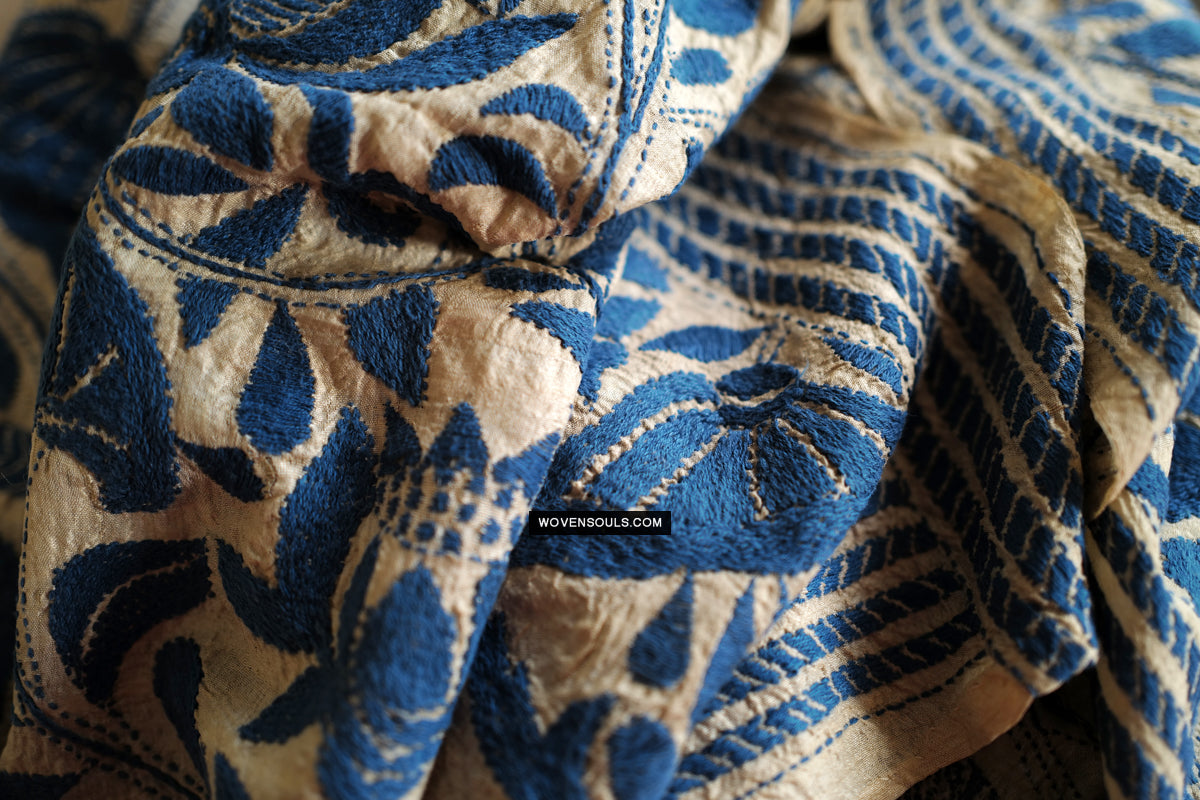 1728 Rare Revival Dhaka Kashida Kantha Silk Embroidery Shawl-WOVENSOULS Antique Textiles & Art Gallery