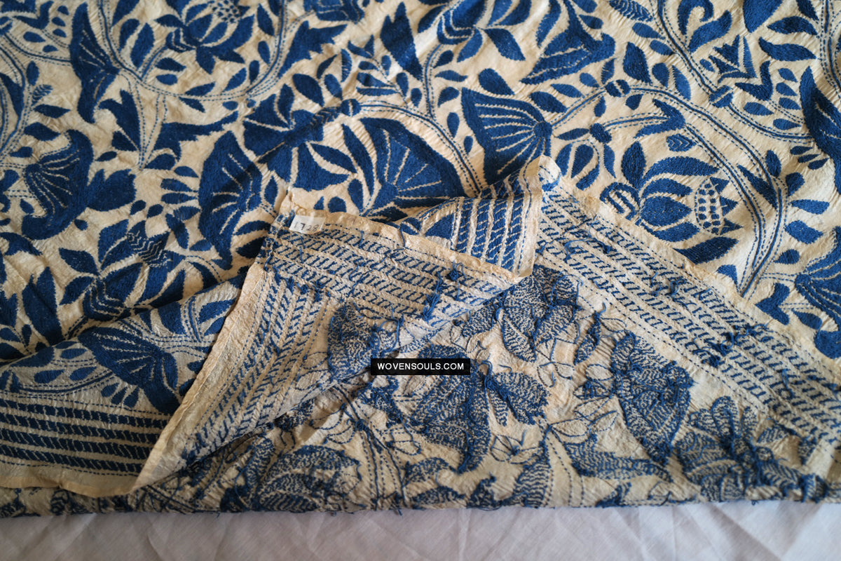1728 Rare Revival Dhaka Kashida Kantha Silk Embroidery Shawl-WOVENSOULS Antique Textiles & Art Gallery