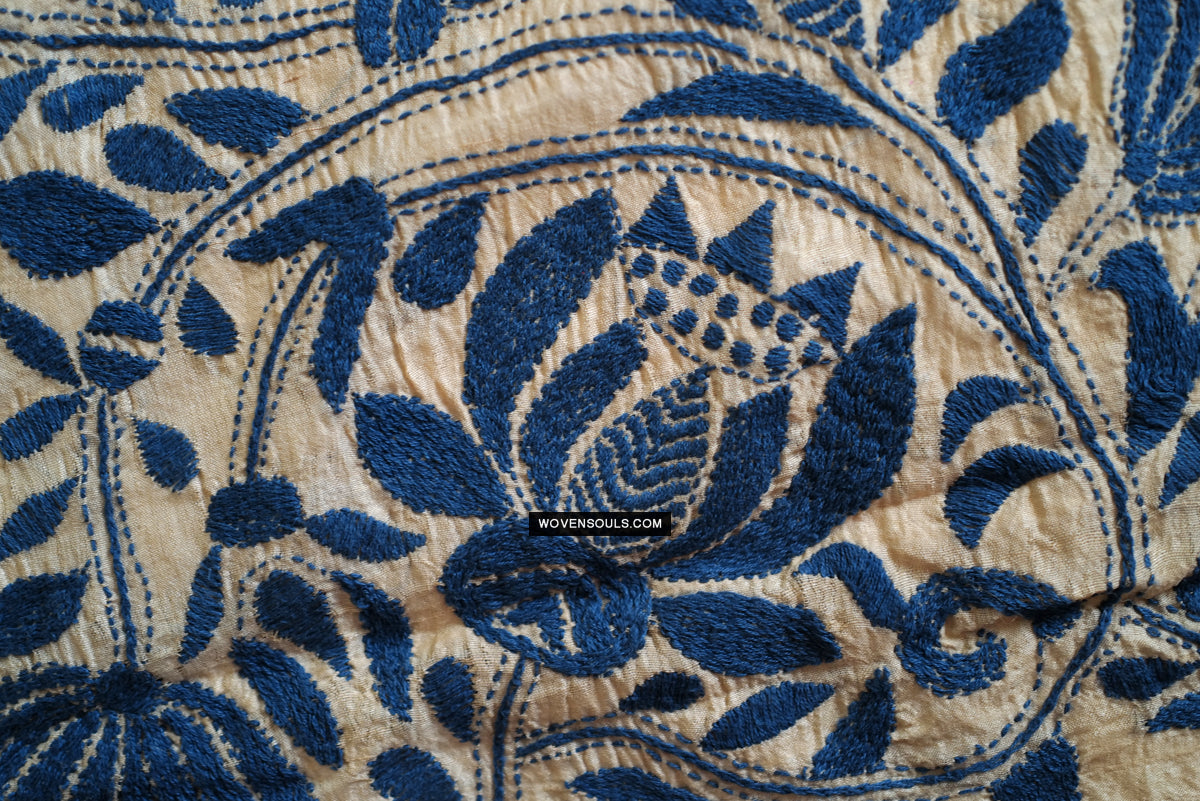 1728 Rare Revival Dhaka Kashida Kantha Silk Embroidery Shawl-WOVENSOULS Antique Textiles & Art Gallery