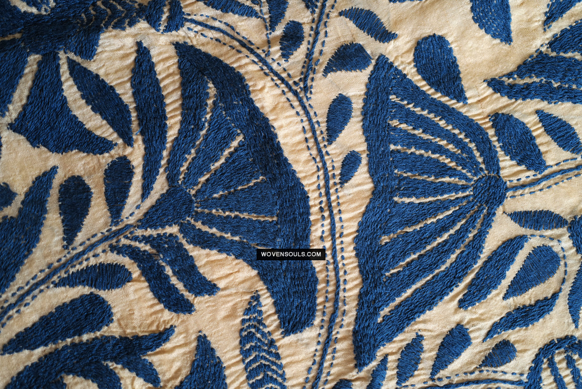 1728 Rare Revival Dhaka Kashida Kantha Silk Embroidery Shawl-WOVENSOULS Antique Textiles & Art Gallery