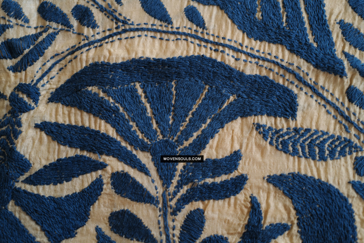 1728 Rare Revival Dhaka Kashida Kantha Silk Embroidery Shawl-WOVENSOULS Antique Textiles & Art Gallery