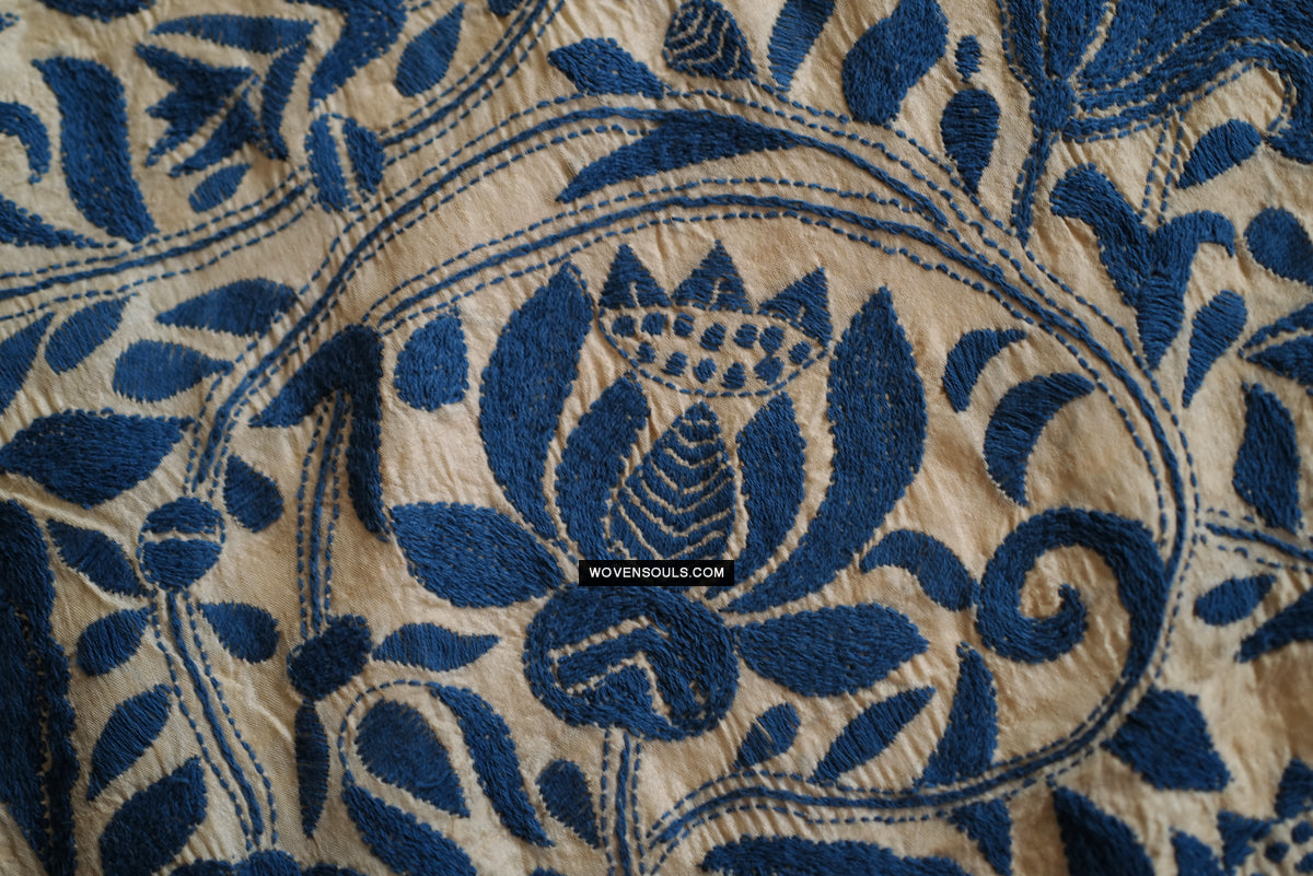1728 Rare Revival Dhaka Kashida Kantha Silk Embroidery Shawl-WOVENSOULS Antique Textiles & Art Gallery