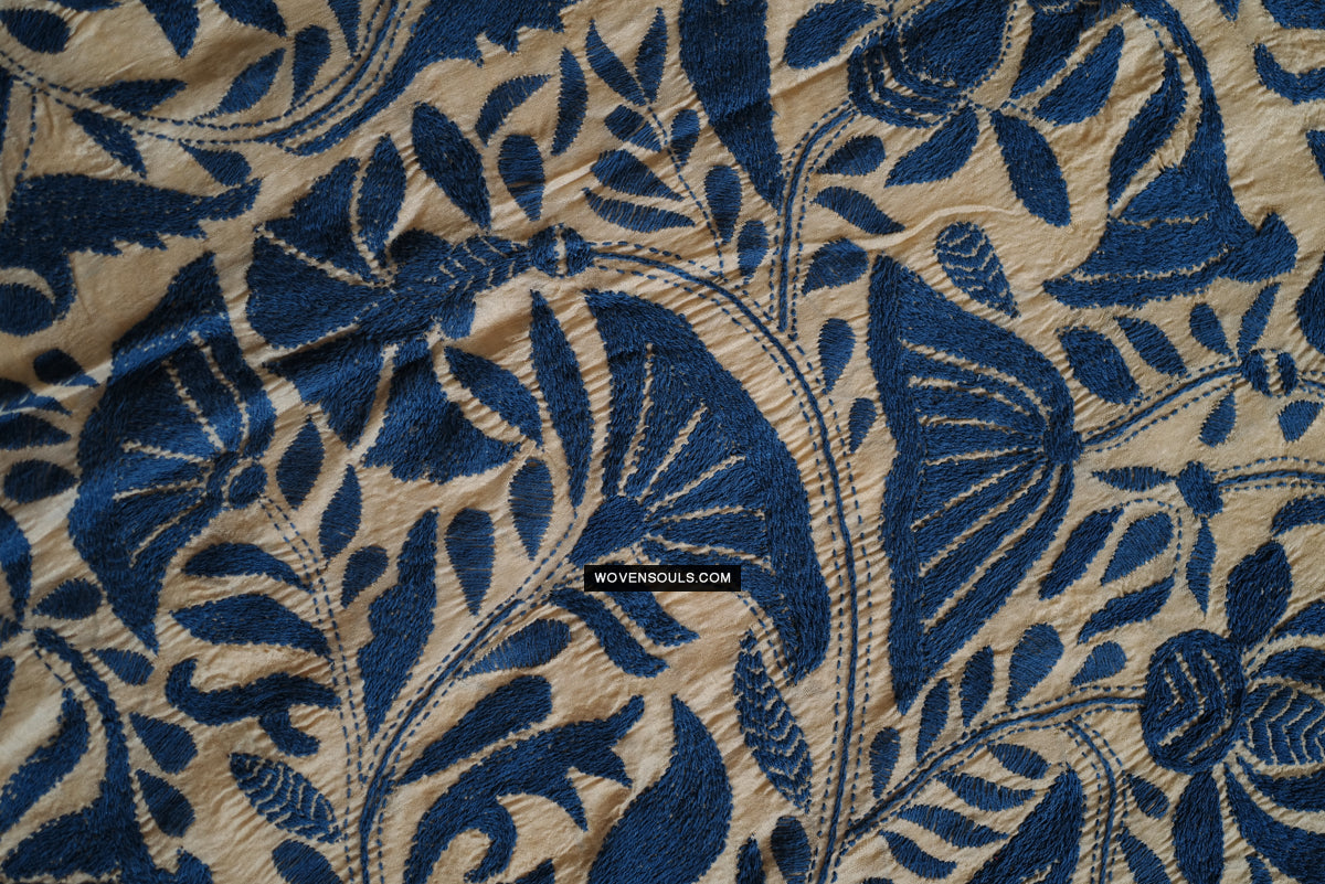 1728 Rare Revival Dhaka Kashida Kantha Silk Embroidery Shawl-WOVENSOULS Antique Textiles & Art Gallery