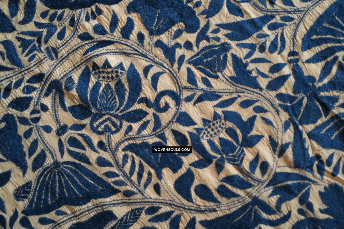 1728 Rare Revival Dhaka Kashida Kantha Silk Embroidery Shawl-WOVENSOULS Antique Textiles & Art Gallery