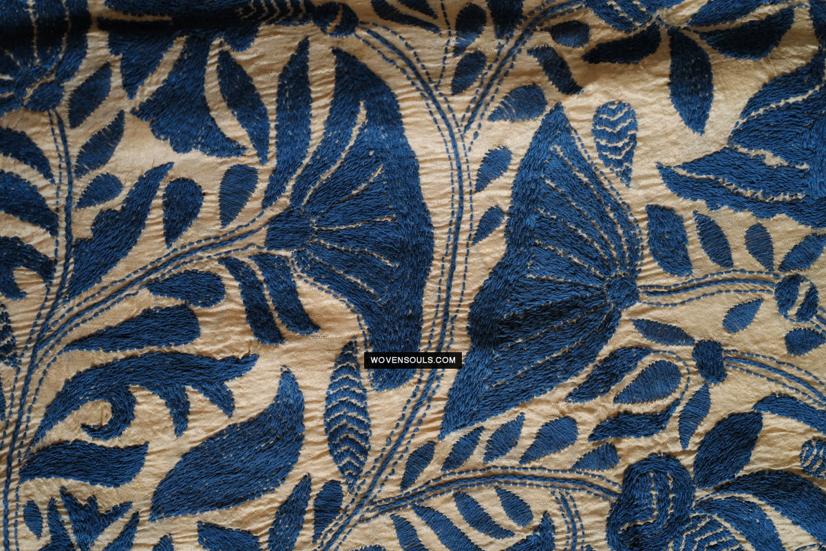 1728 Rare Revival Dhaka Kashida Kantha Silk Embroidery Shawl-WOVENSOULS Antique Textiles & Art Gallery