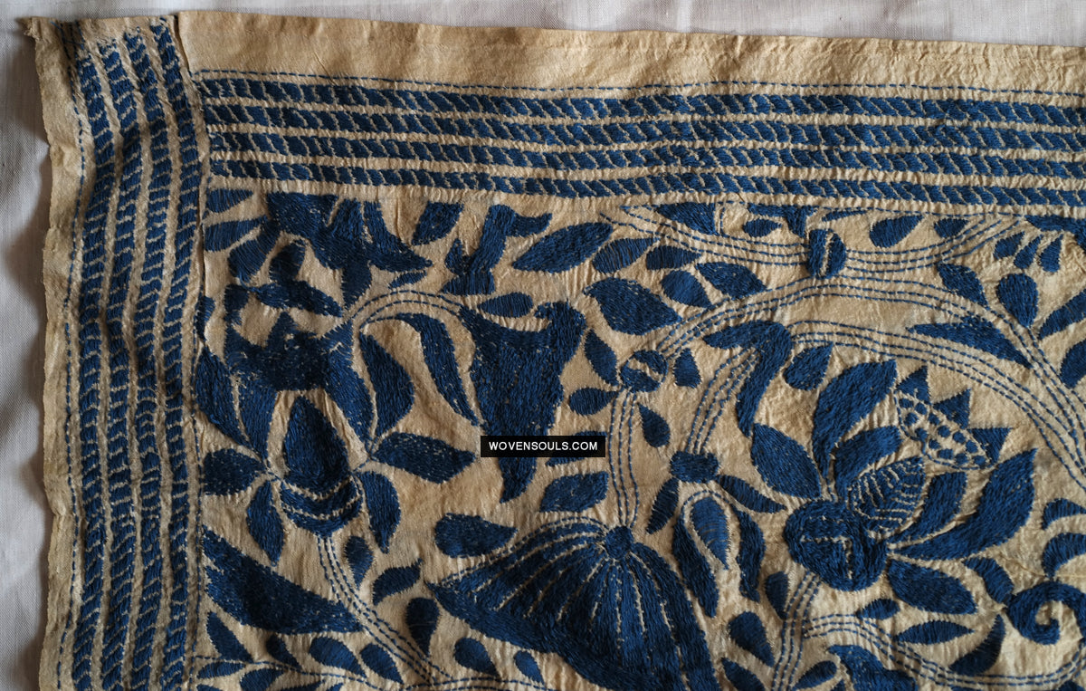 1728 Rare Revival Dhaka Kashida Kantha Silk Embroidery Shawl-WOVENSOULS Antique Textiles & Art Gallery