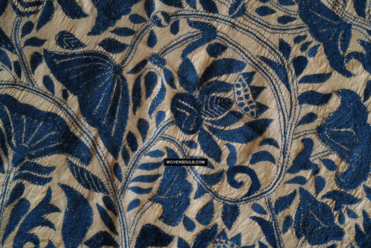 1728 Rare Revival Dhaka Kashida Kantha Silk Embroidery Shawl-WOVENSOULS Antique Textiles & Art Gallery
