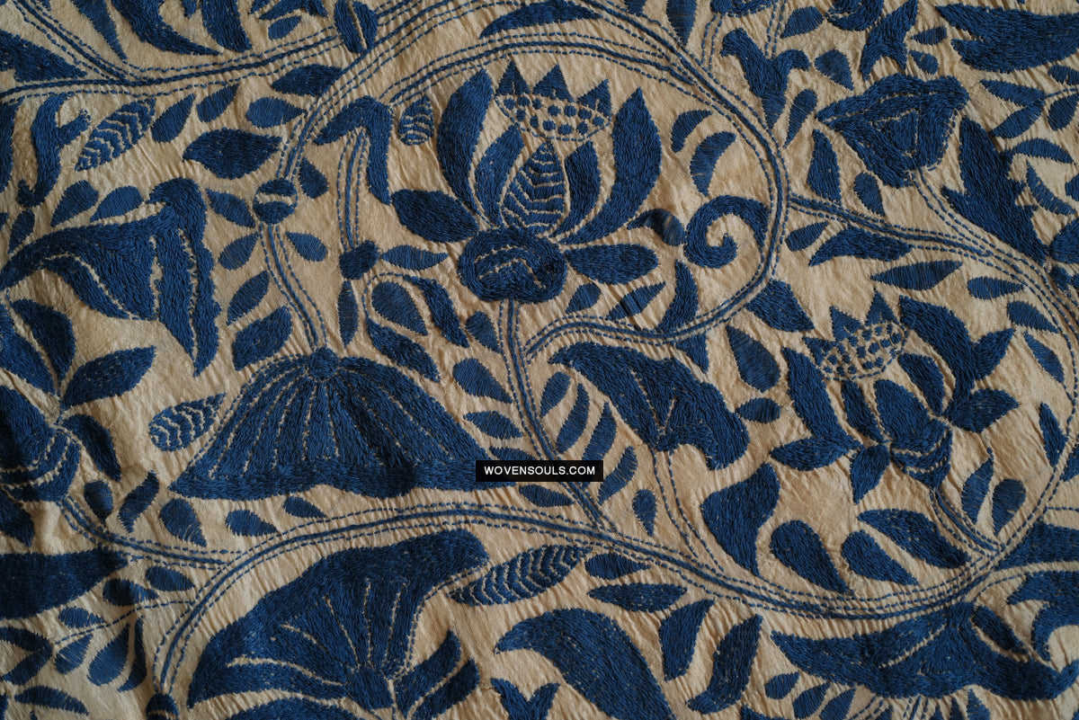 1728 Rare Revival Dhaka Kashida Kantha Silk Embroidery Shawl-WOVENSOULS Antique Textiles & Art Gallery