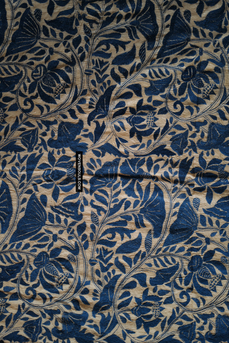 1728 Rare Revival Dhaka Kashida Kantha Silk Embroidery Shawl-WOVENSOULS Antique Textiles & Art Gallery